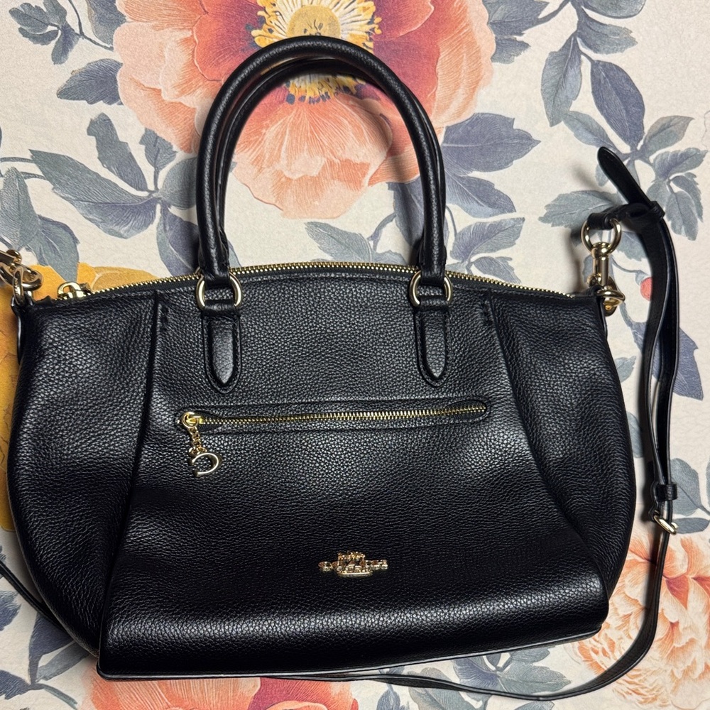 Coach Black Leather Satchel/Crossbody with Gold Details